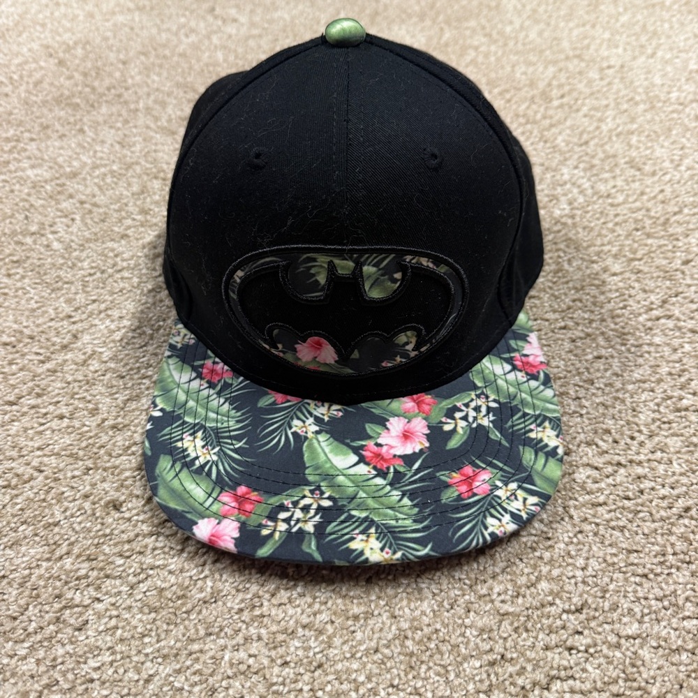 DC COMICS BATMAN Cap Tropical Floral Palm Black Snap Back Adjustable Superhero